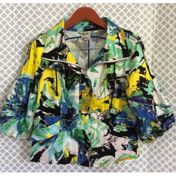 Just B Colorful‎ paint Swirl splatter puffy sleeve jacket Women’s Size M - Picture 2 of 4